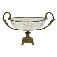 Large Antique Crystal Glass and Bronze Centerpiece Bowl