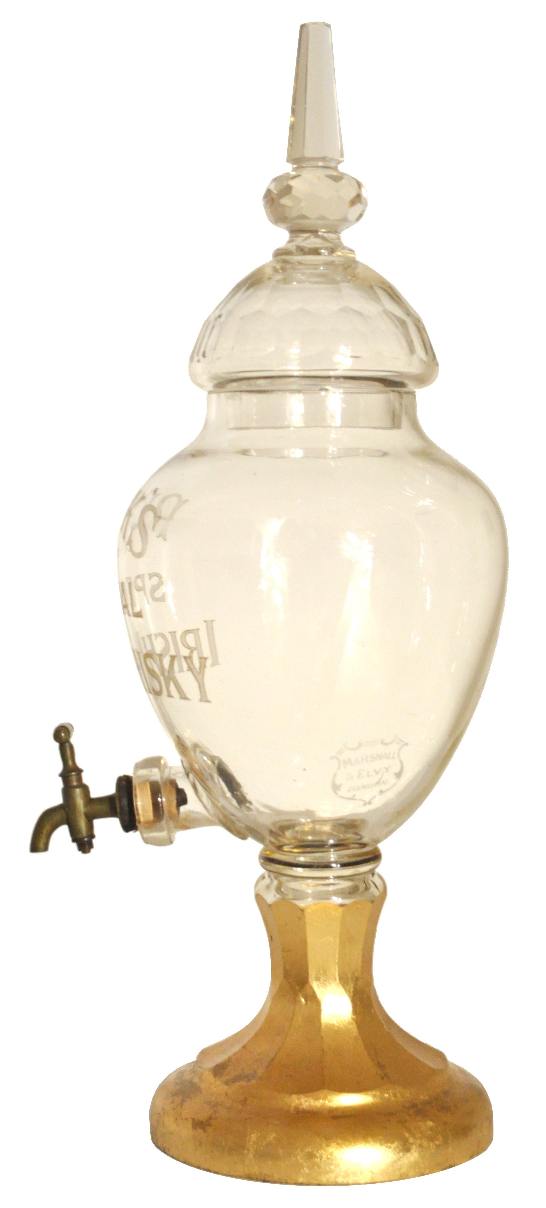 Victorian Large Antique Cut Glass Crystal Peck's Irish Whisky Dispenser Decanter, 1870