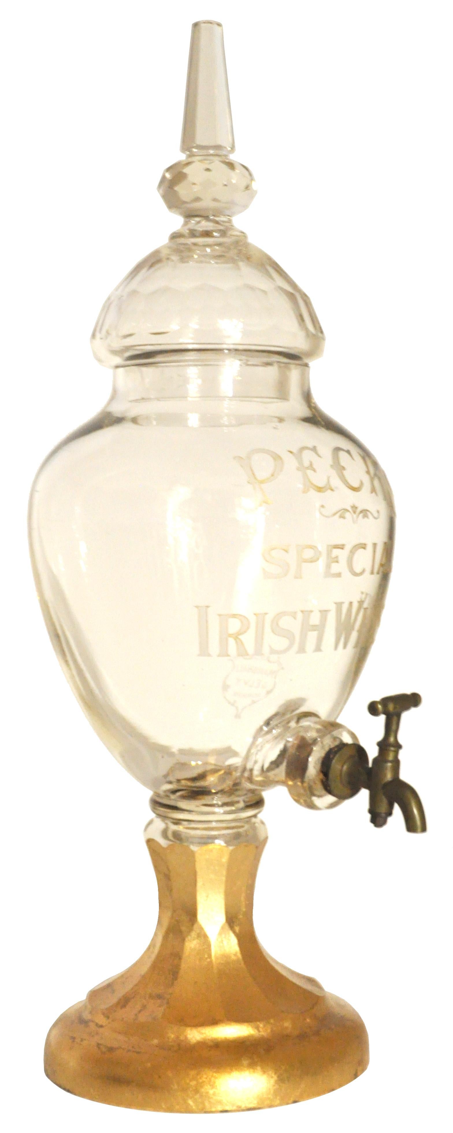 Large Antique Cut Glass Crystal Peck's Irish Whisky Dispenser Decanter, 1870 In Good Condition In Portland, OR