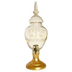 Large Antique Cut Glass Crystal Peck's Irish Whisky Dispenser Decanter, 1870