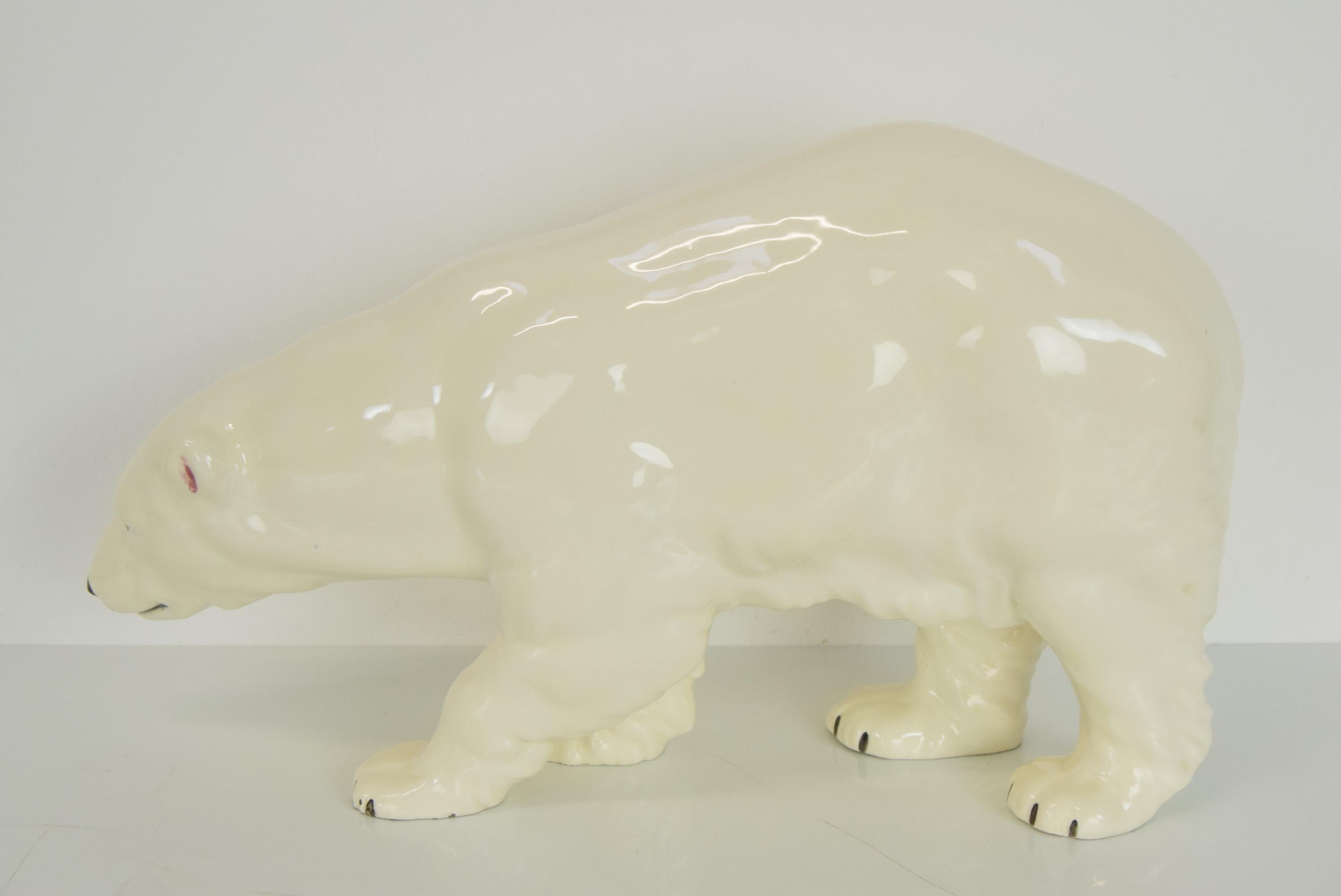 Art Deco Large Antique Czechoslovakia Porcelain Royal Dux Polar Bear Sculpture, in 1925  For Sale