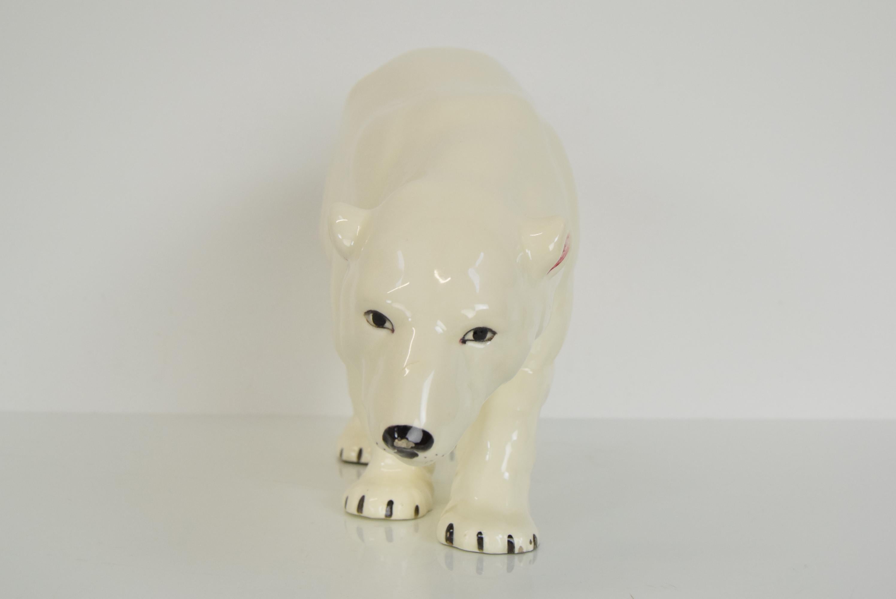 Early 20th Century Large Antique Czechoslovakia Porcelain Royal Dux Polar Bear Sculpture, in 1925  For Sale