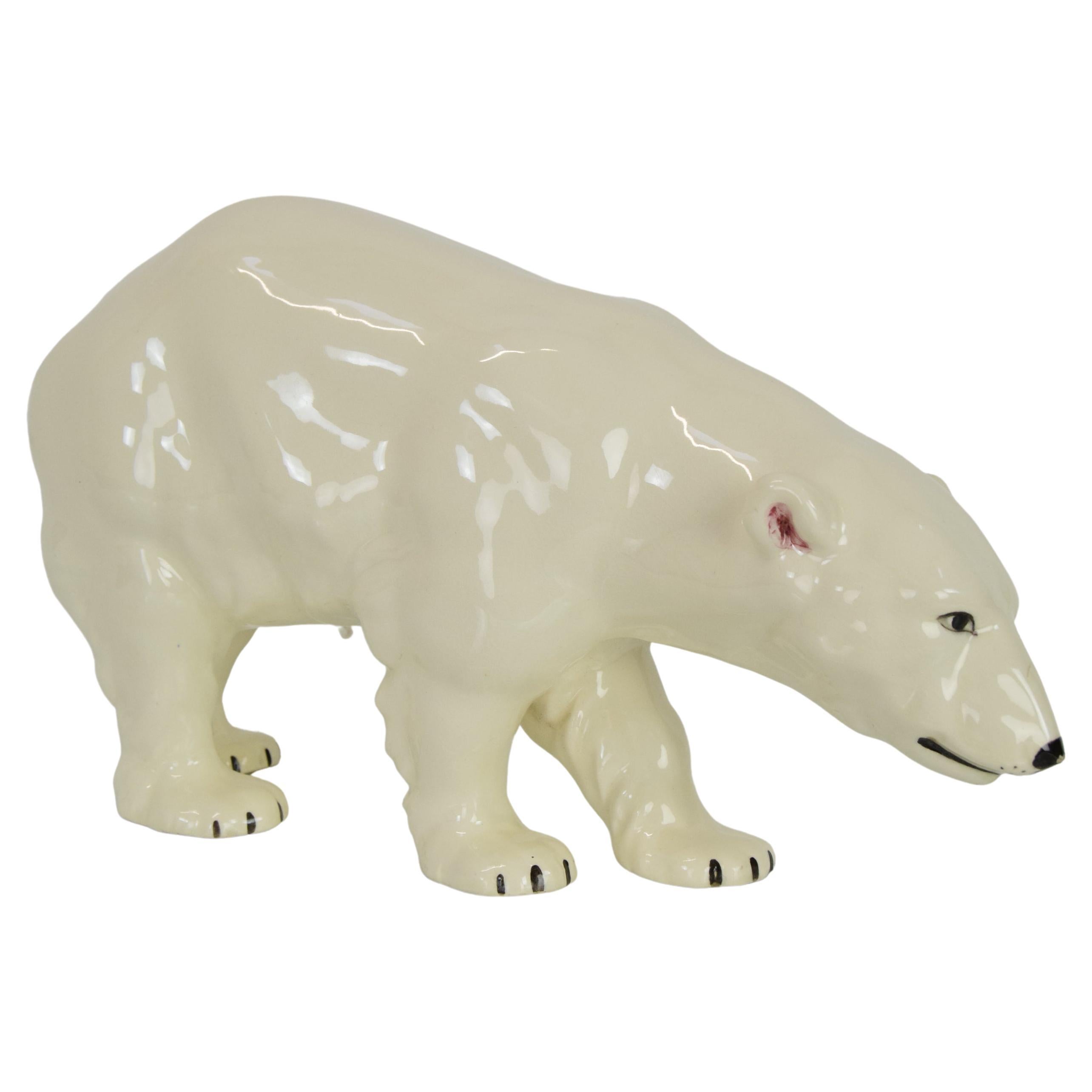 Large Antique Czechoslovakia Porcelain Royal Dux Polar Bear Sculpture, in 1925 