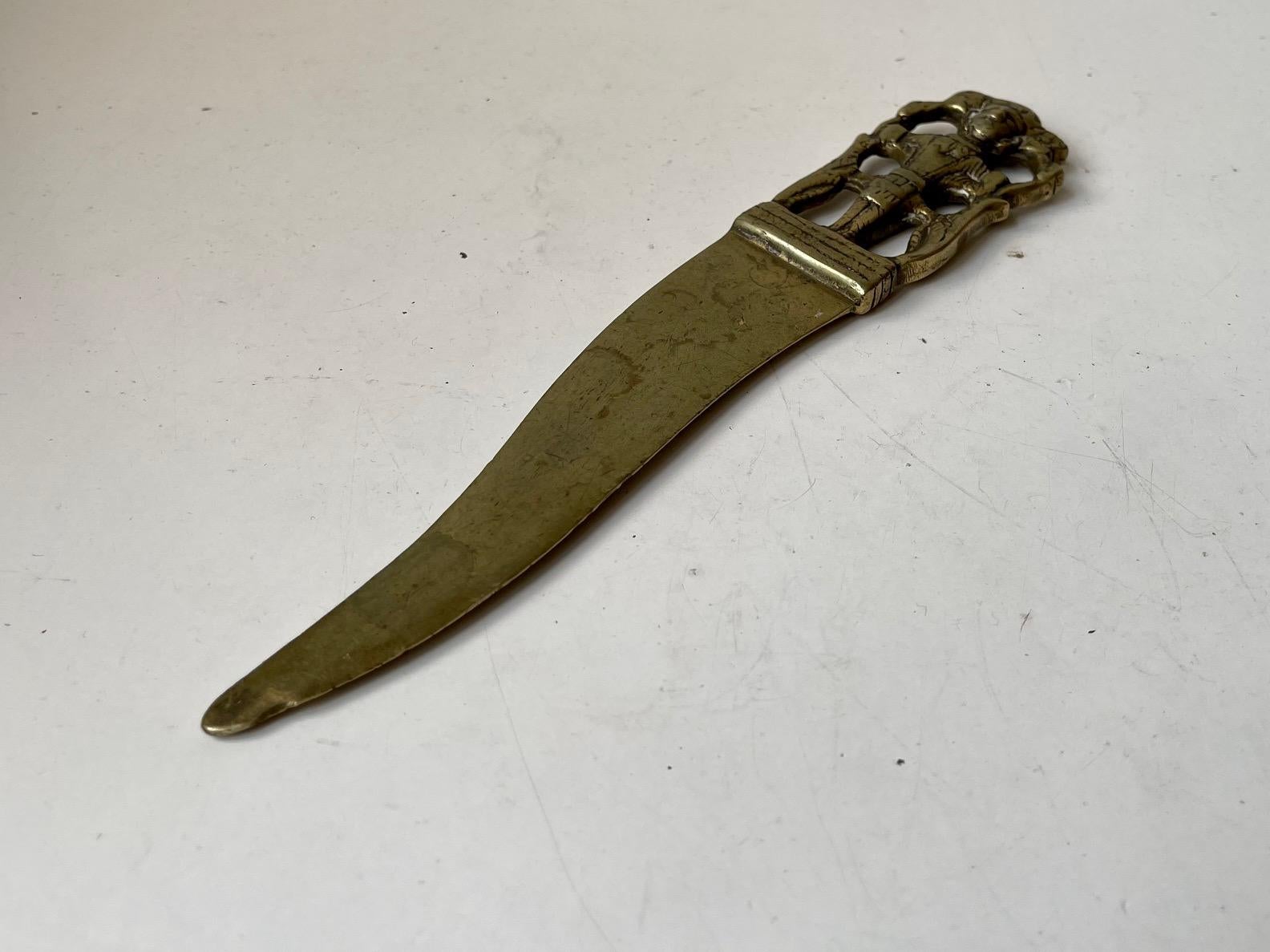 Brass Large Antique Dagger Shaped Letter Opener with King Handle