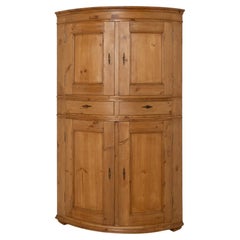 Large Antique Danish Bow Front Pine Corner Cabinet, circa 1840-1860