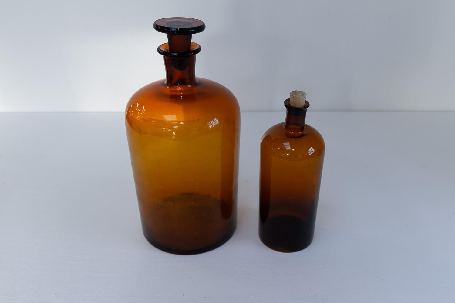 Large Antique Danish Pharmacy Glass Bottles, 1900s. Set of 3. For Sale 6