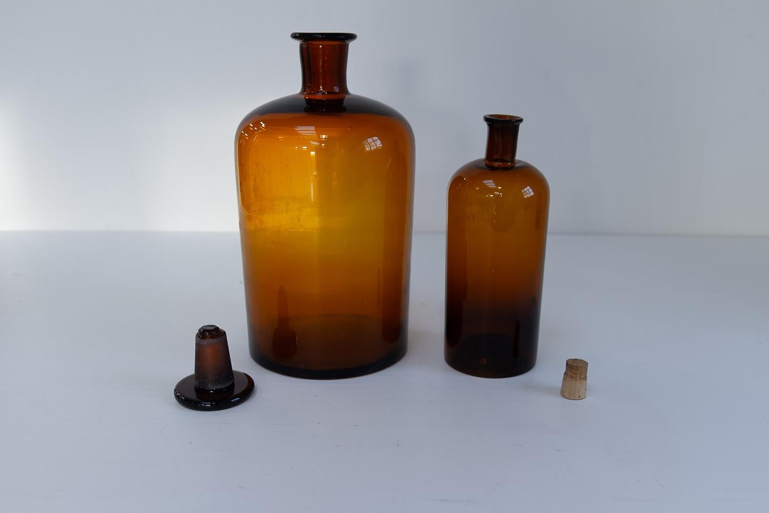Large Antique Danish Pharmacy Glass Bottles, 1900s. Set of 3. For Sale 7