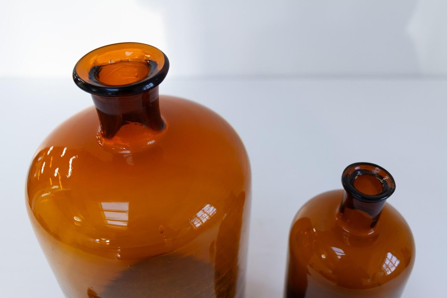 Large Antique Danish Pharmacy Glass Bottles, 1900s. Set of 3. For Sale 8