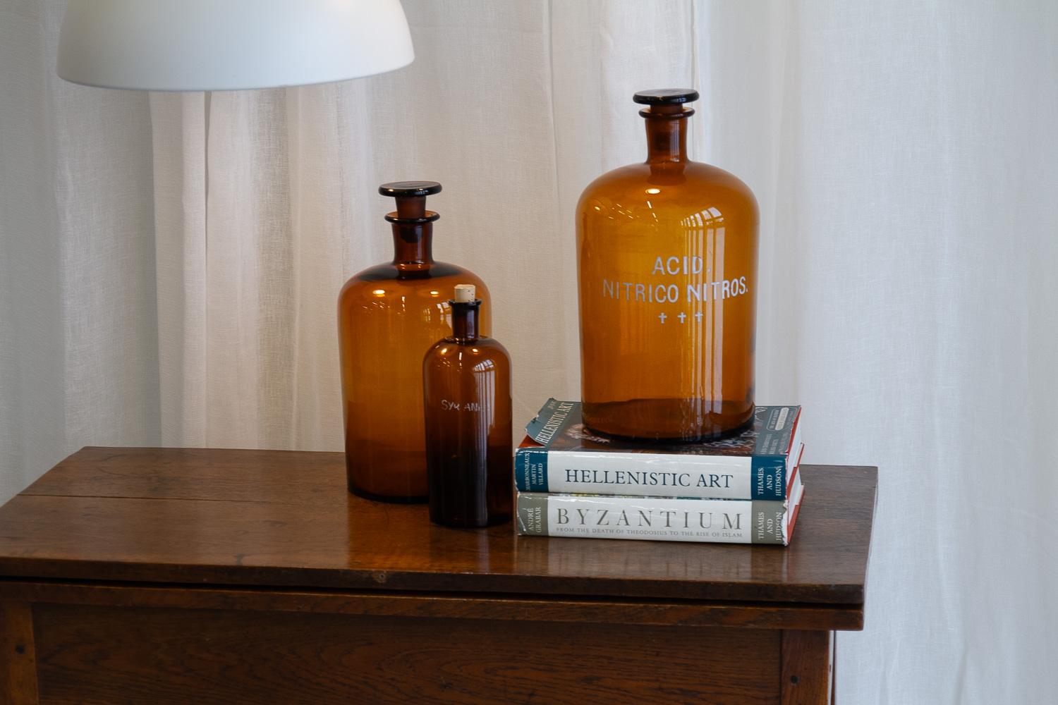 Large Antique Danish Pharmacy Glass Bottles, 1900s. Set of 3. For Sale 12
