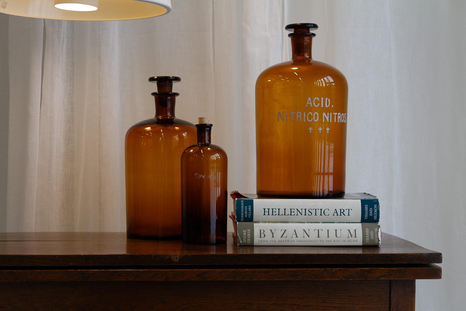 Large Antique Danish Pharmacy Glass Bottles, 1900s. Set of 3. For Sale 13