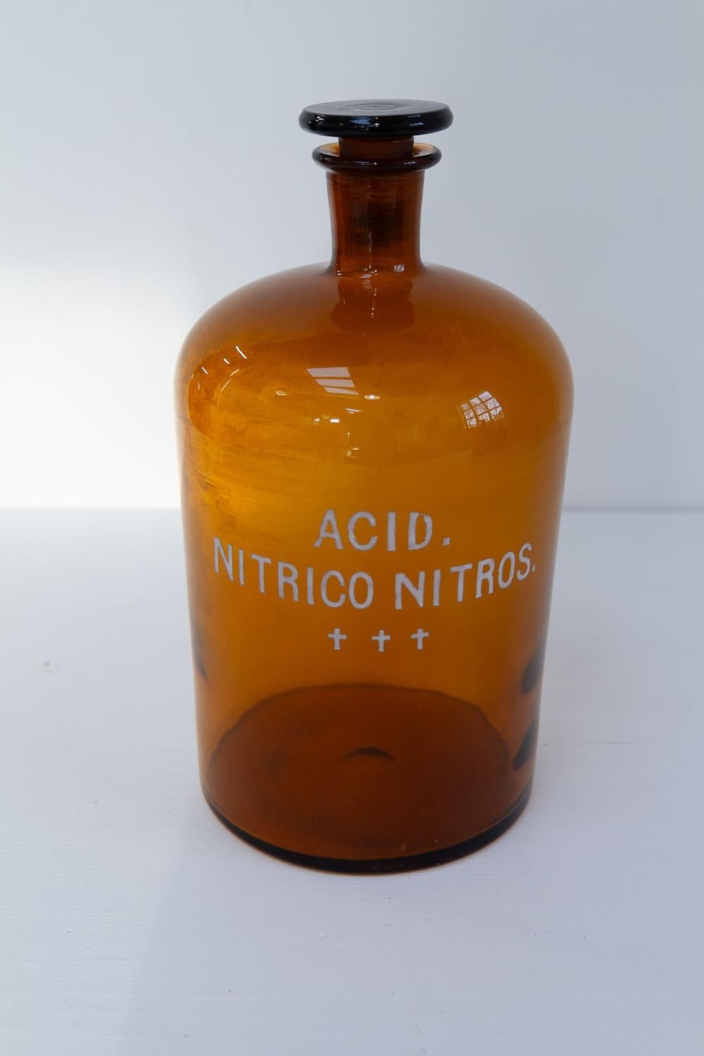 Large Antique Danish Pharmacy Glass Bottles, 1900s. Set of 3. For Sale 1