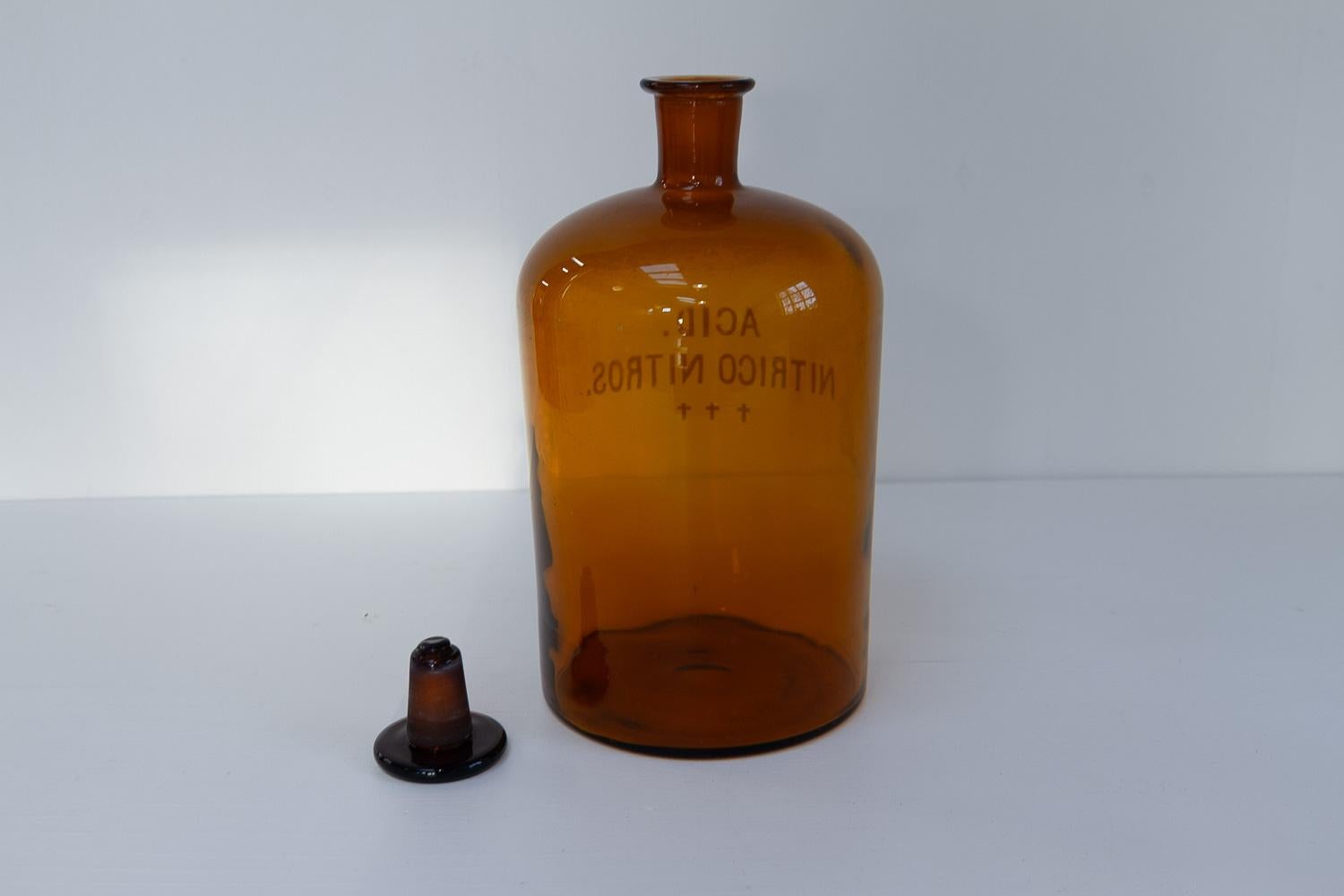 Large Antique Danish Pharmacy Glass Bottles, 1900s. Set of 3. For Sale 2