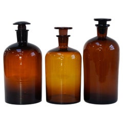 Large Antique Danish Pharmacy Glass Bottles, 1900s. Set of 3.