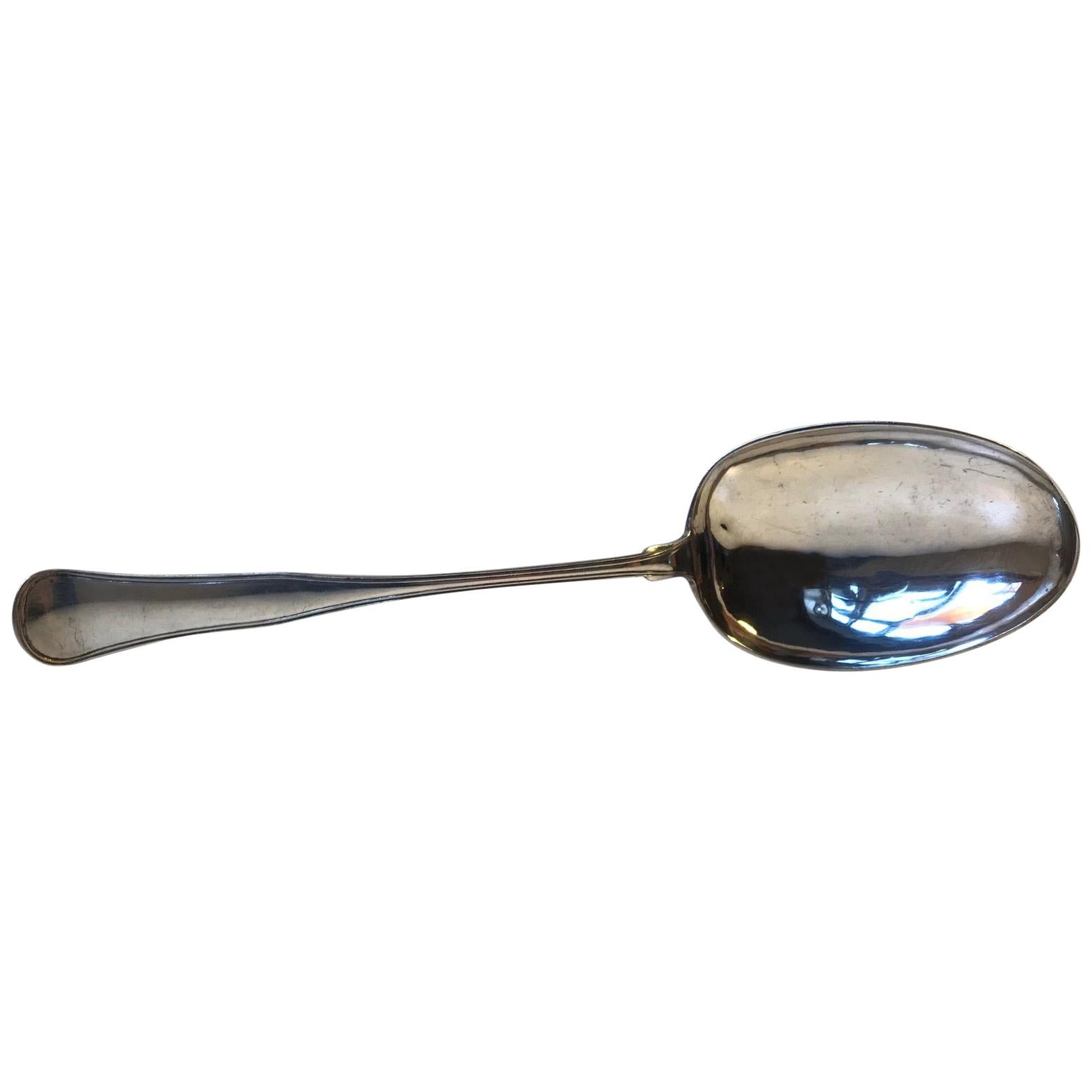Large Antique Danish Silver Serving Spoon by Funck, 19th Century For Sale
