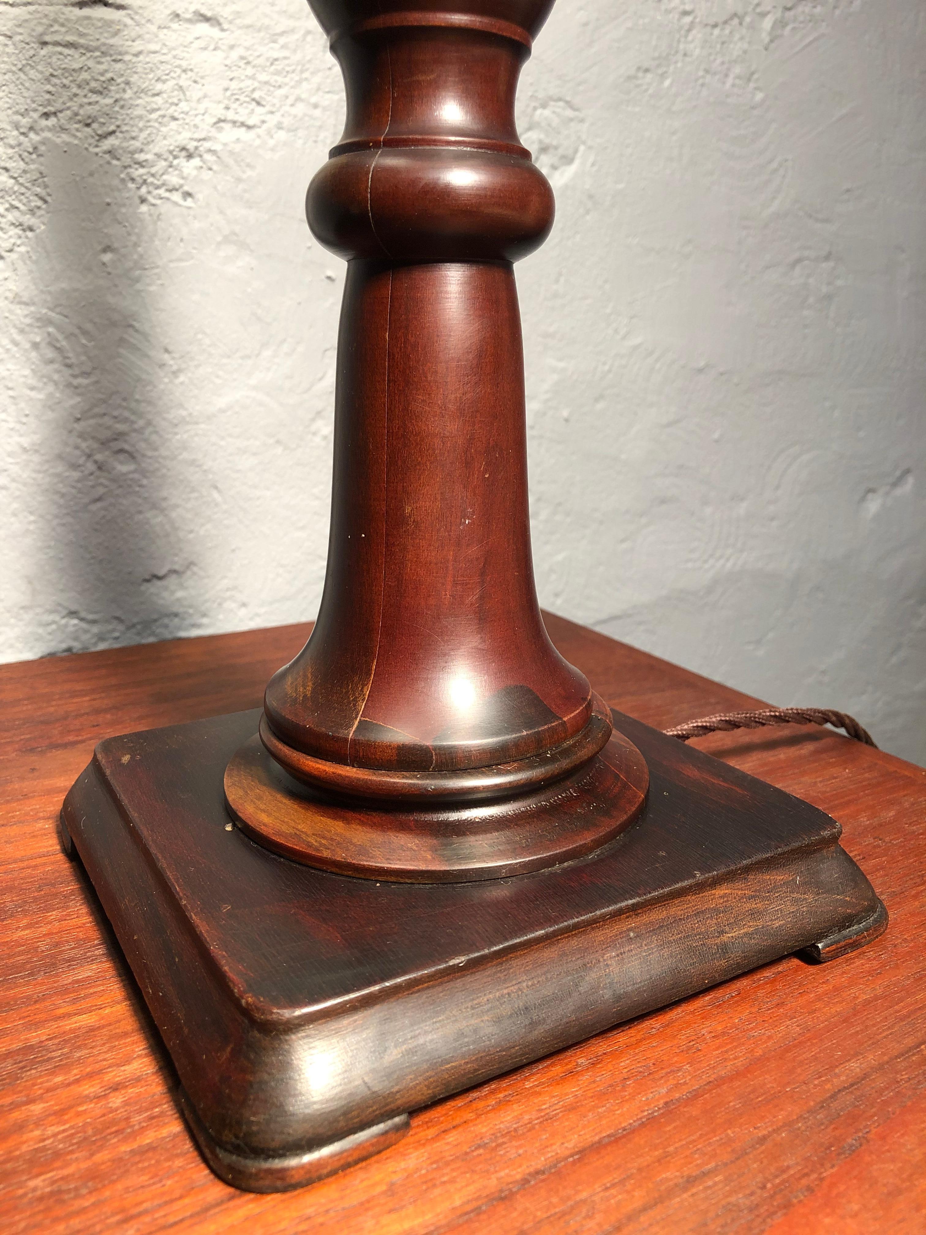 Wood Large Antique Danish Table Lamp in Mahogany For Sale