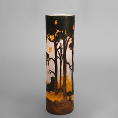 Large Antique Daum Nancy Cut Back Glass Landscape Vase Unsigned C1910