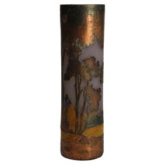 Large Antique Daum Nancy Cut Back Glass Landscape Vase Unsigned C1910