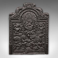 Large Antique Decorative Fire Back, English Cast Iron, Fireplace, Georgian, 1800