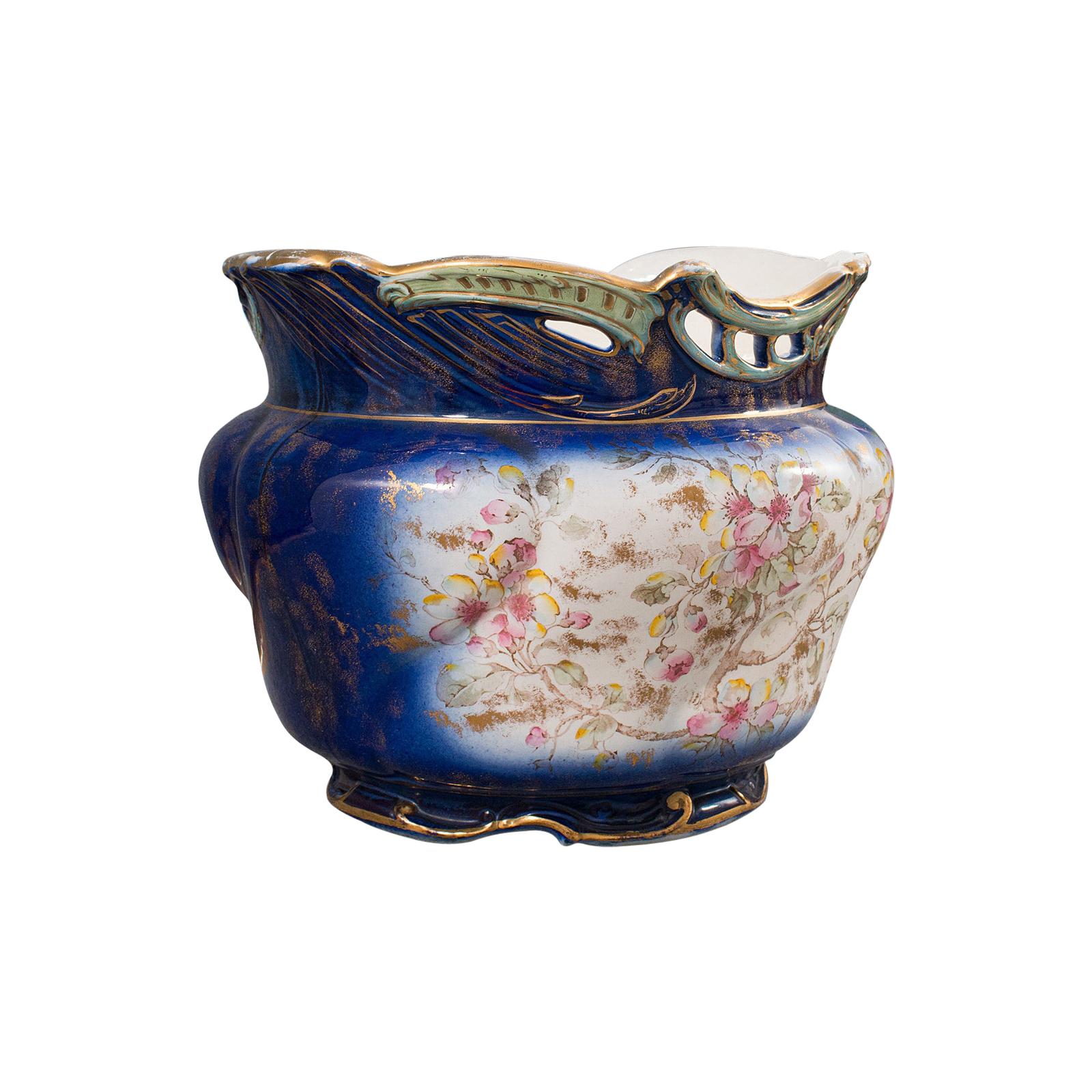 Large Antique Decorative Jardiniere, English, Ceramic, Planter, Bowl, Victorian