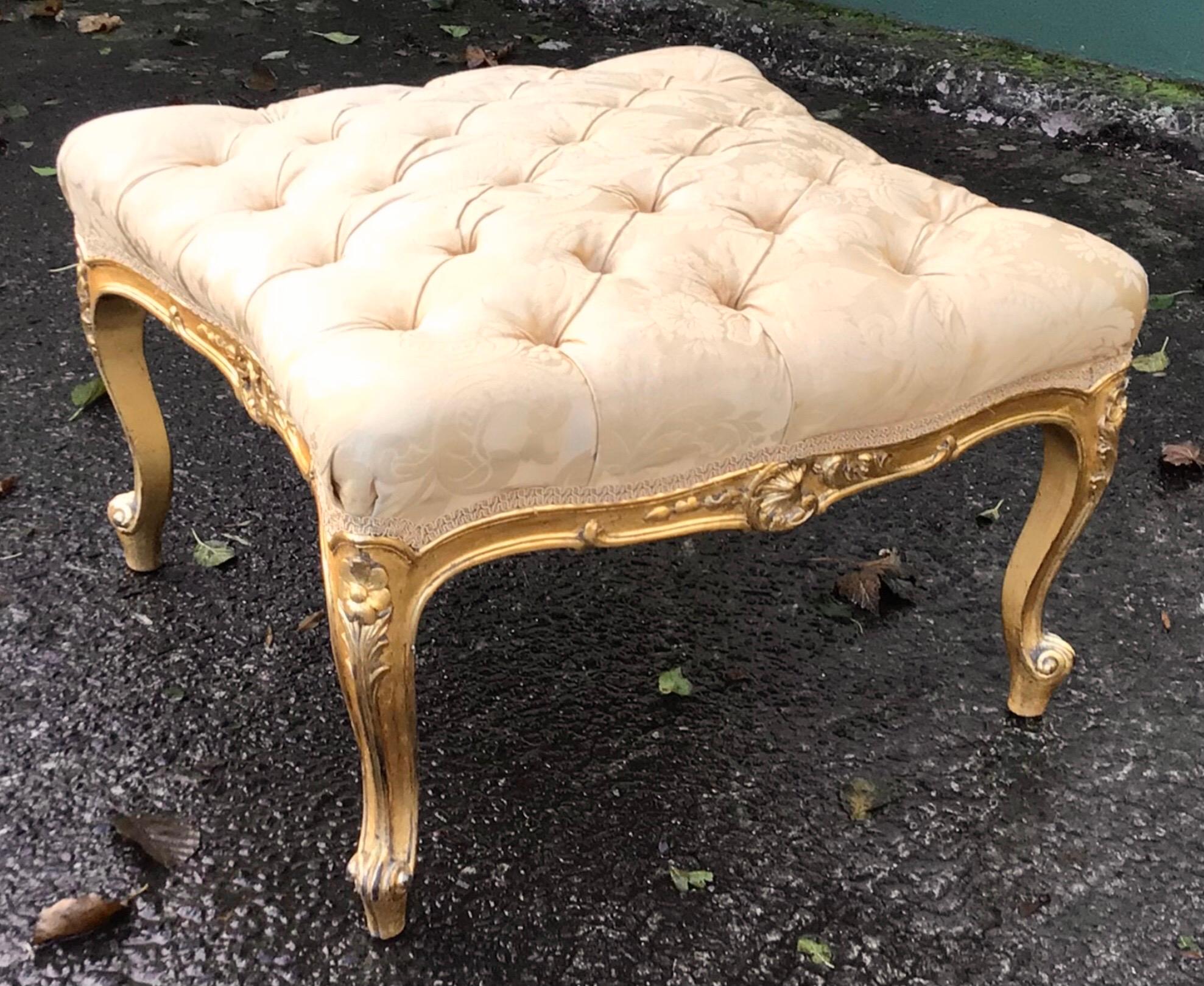 British Large Antique Deep Buttoned Gilt Stool  For Sale