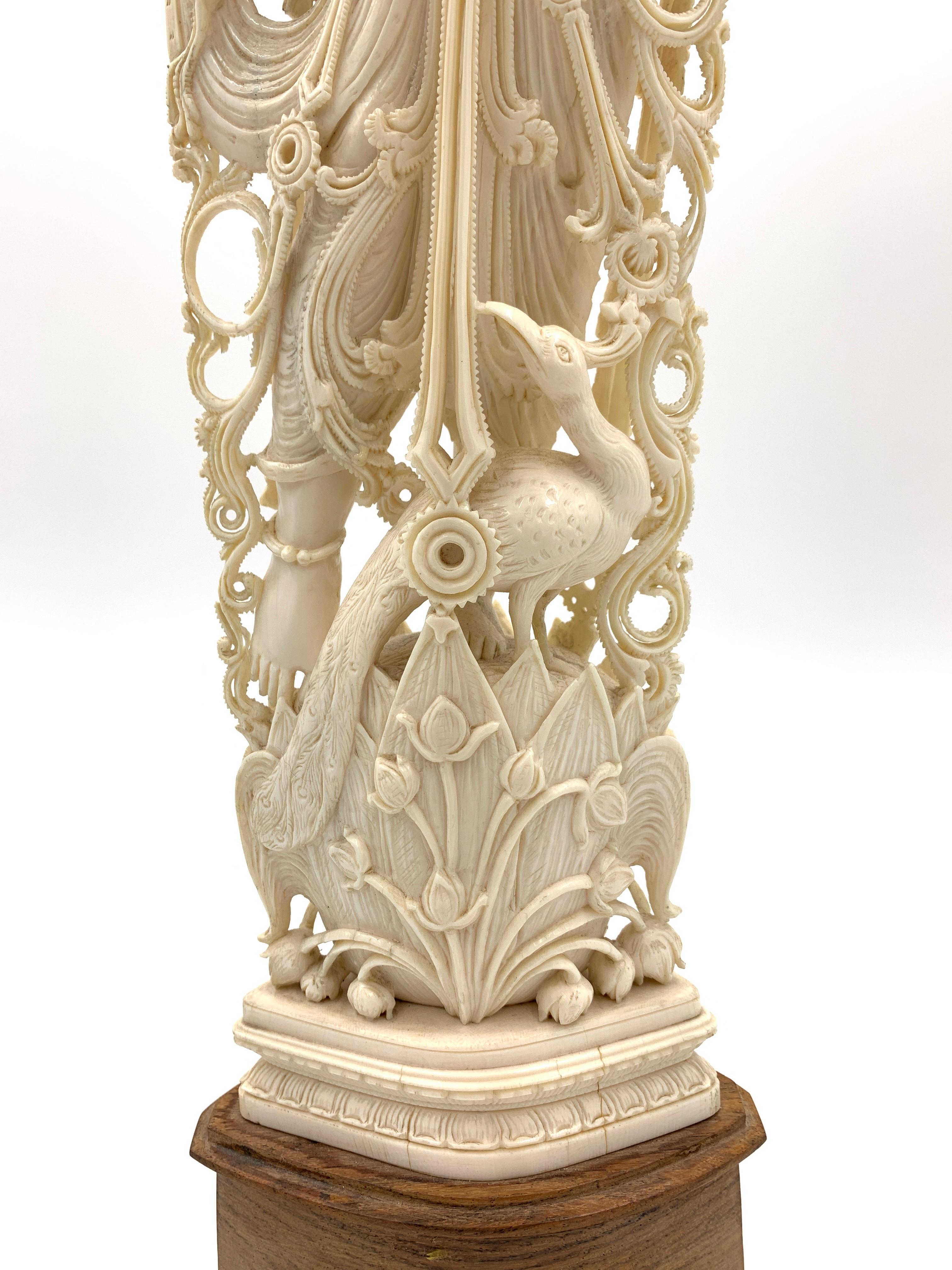 Large Antique Deeply Carved Indian Ivory God Figure Saraswati 1
