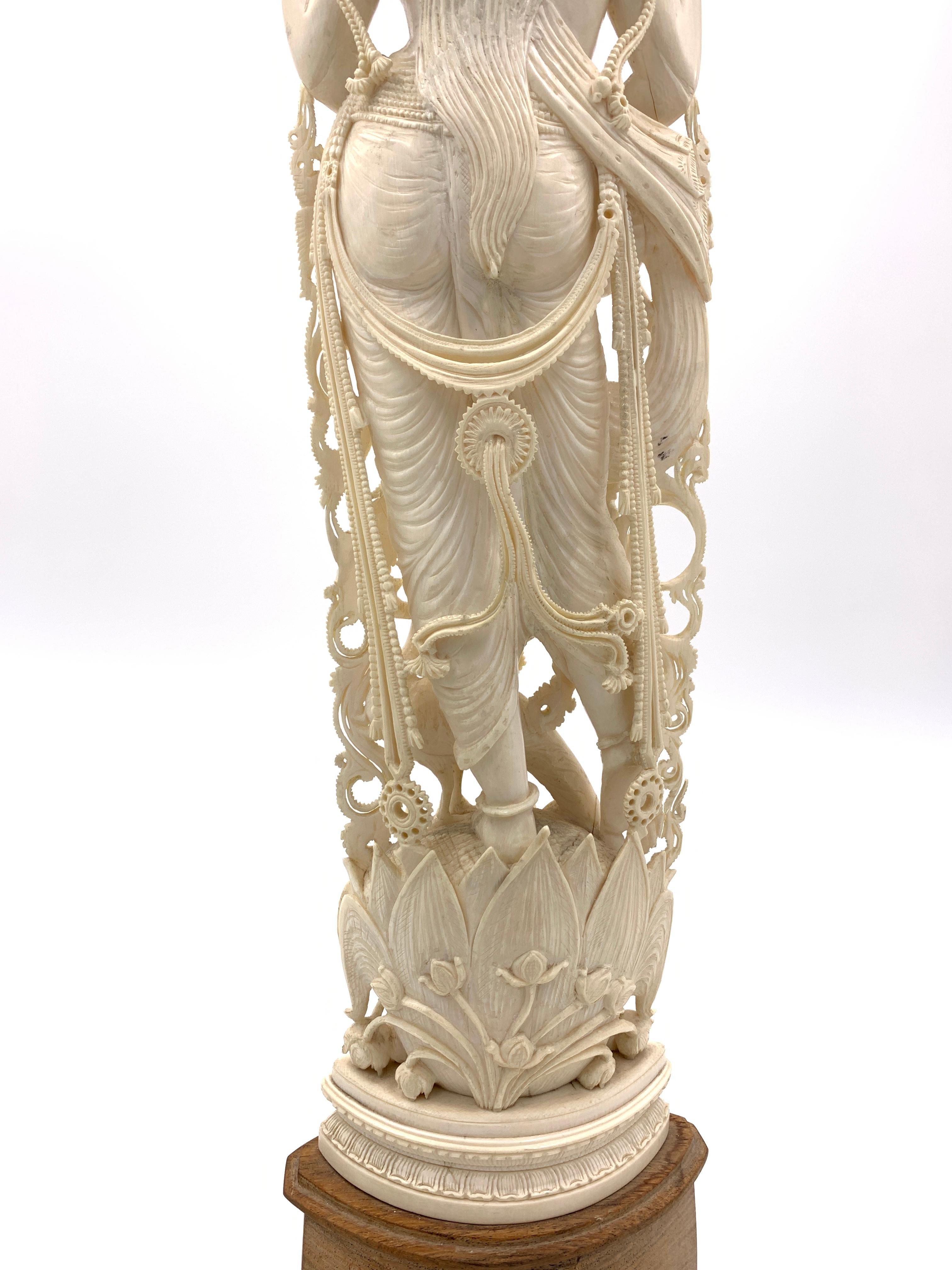 Large Antique Deeply Carved Indian Ivory God Figure Saraswati 2