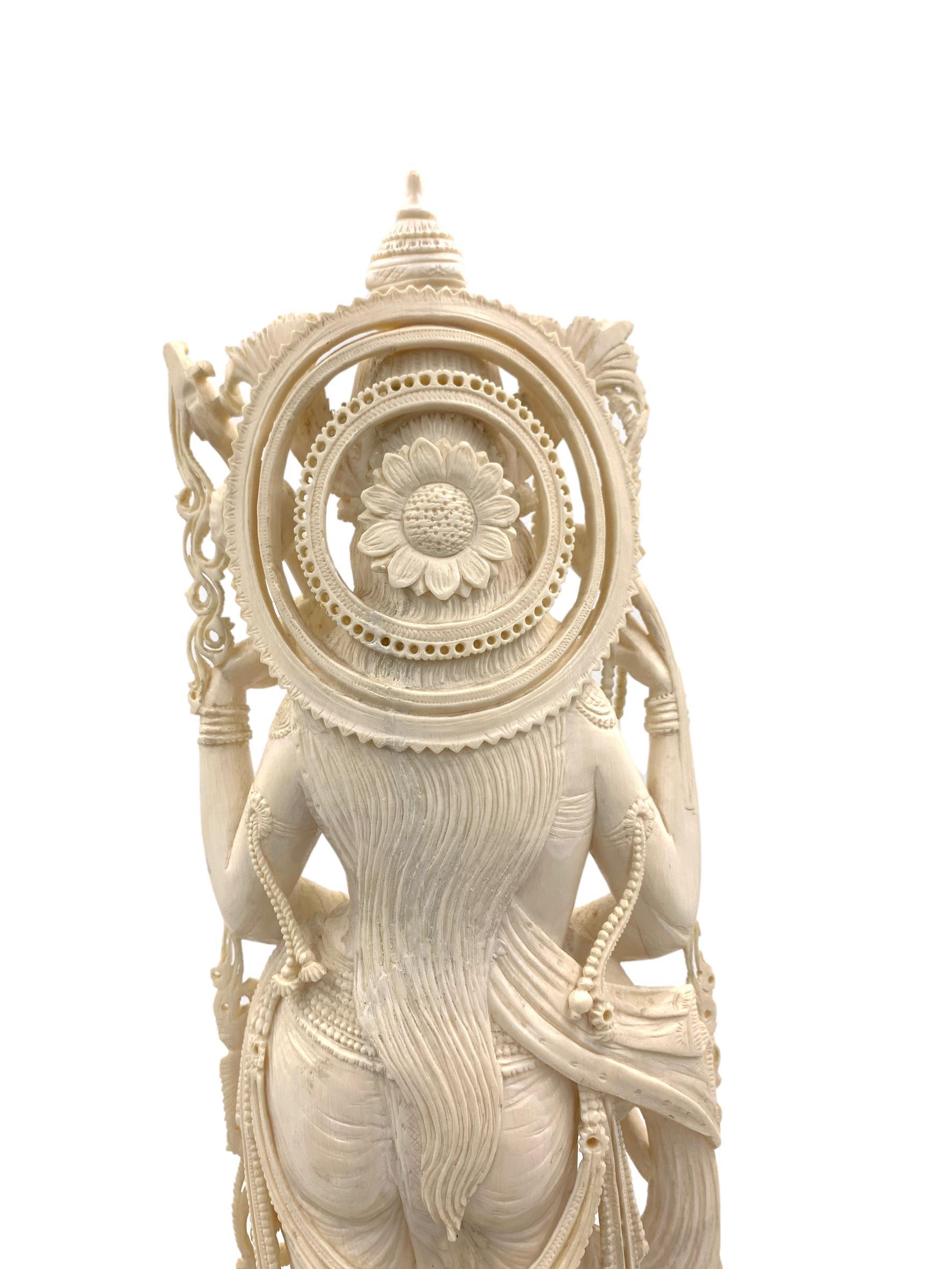 Large Antique Deeply Carved Indian Ivory God Figure Saraswati 3
