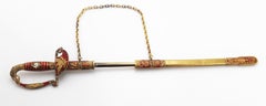 Large Antique Diamond, Enamel, Yellow Gold Sabre Jabot Pin with Removable Scabba