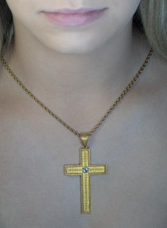 Large Antique Diamond Filigree Gold Cross Pendant
