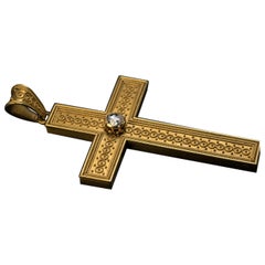 Large Antique Diamond Filigree Gold Cross Pendant