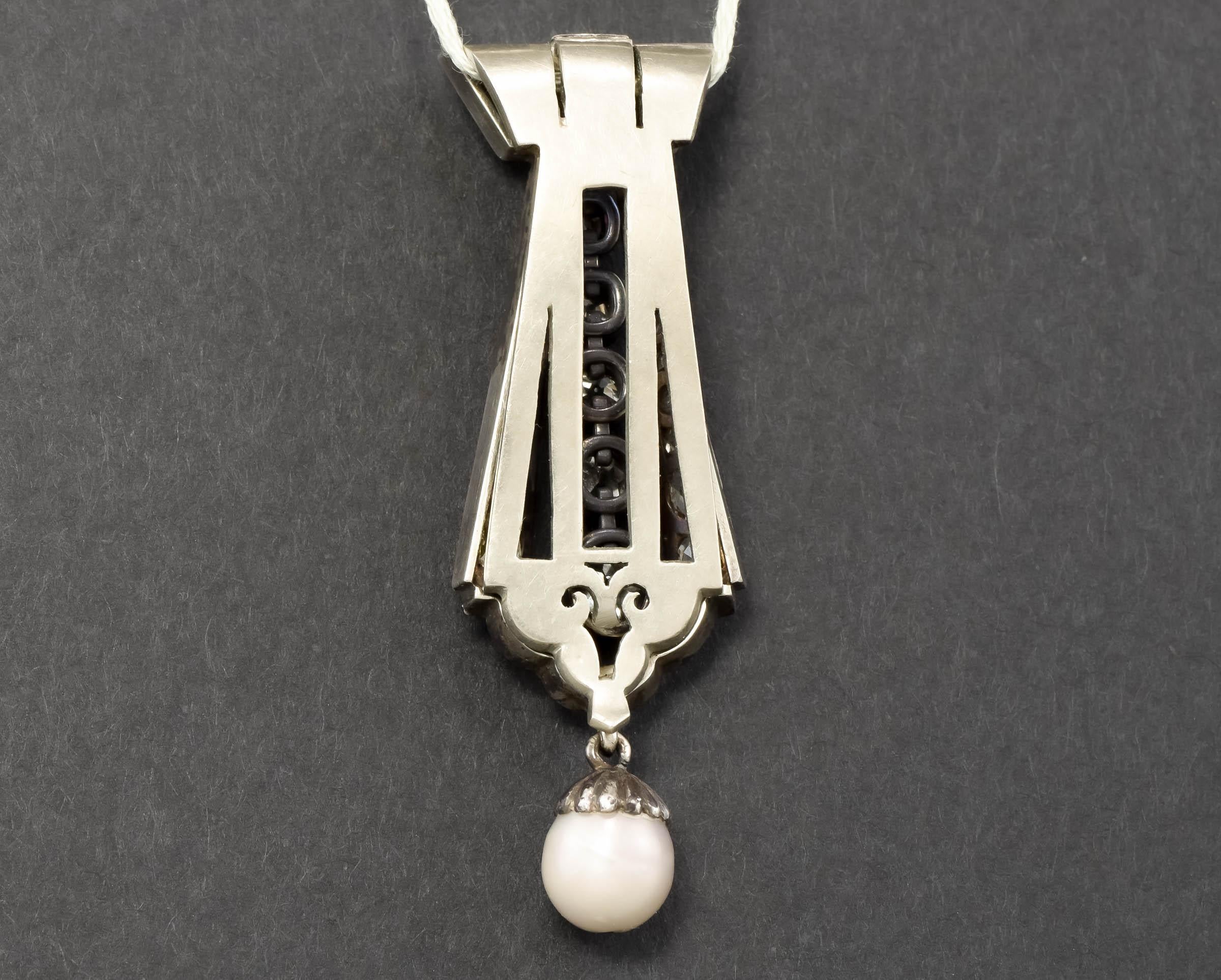 Large Antique Diamond Pendant or Clip with Old Mine & Rose Cuts, Approx 1.98 Ctw For Sale 4