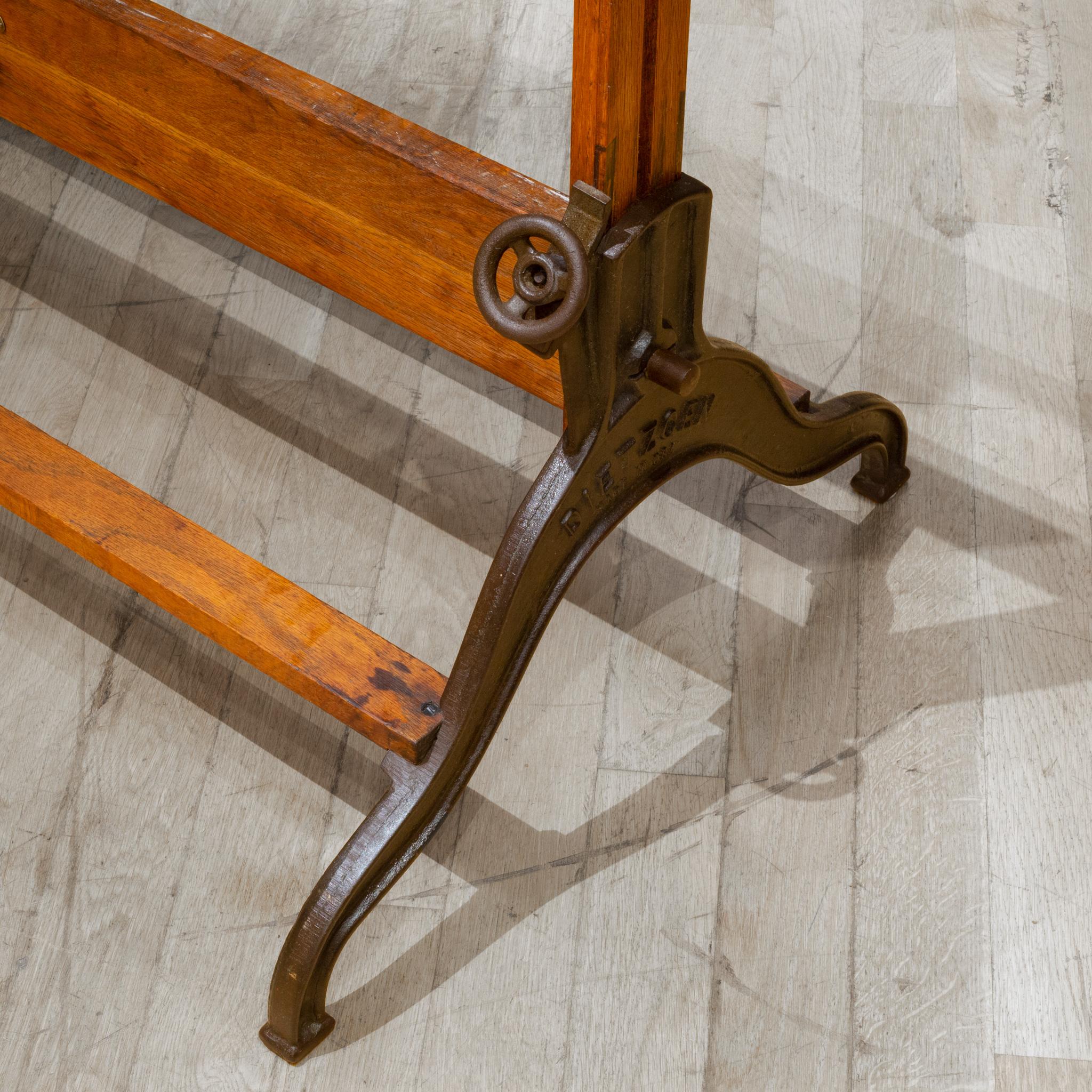 Steel Large Antique Dietzgen Wood and Cast Iron Drafting Table, circa 1930