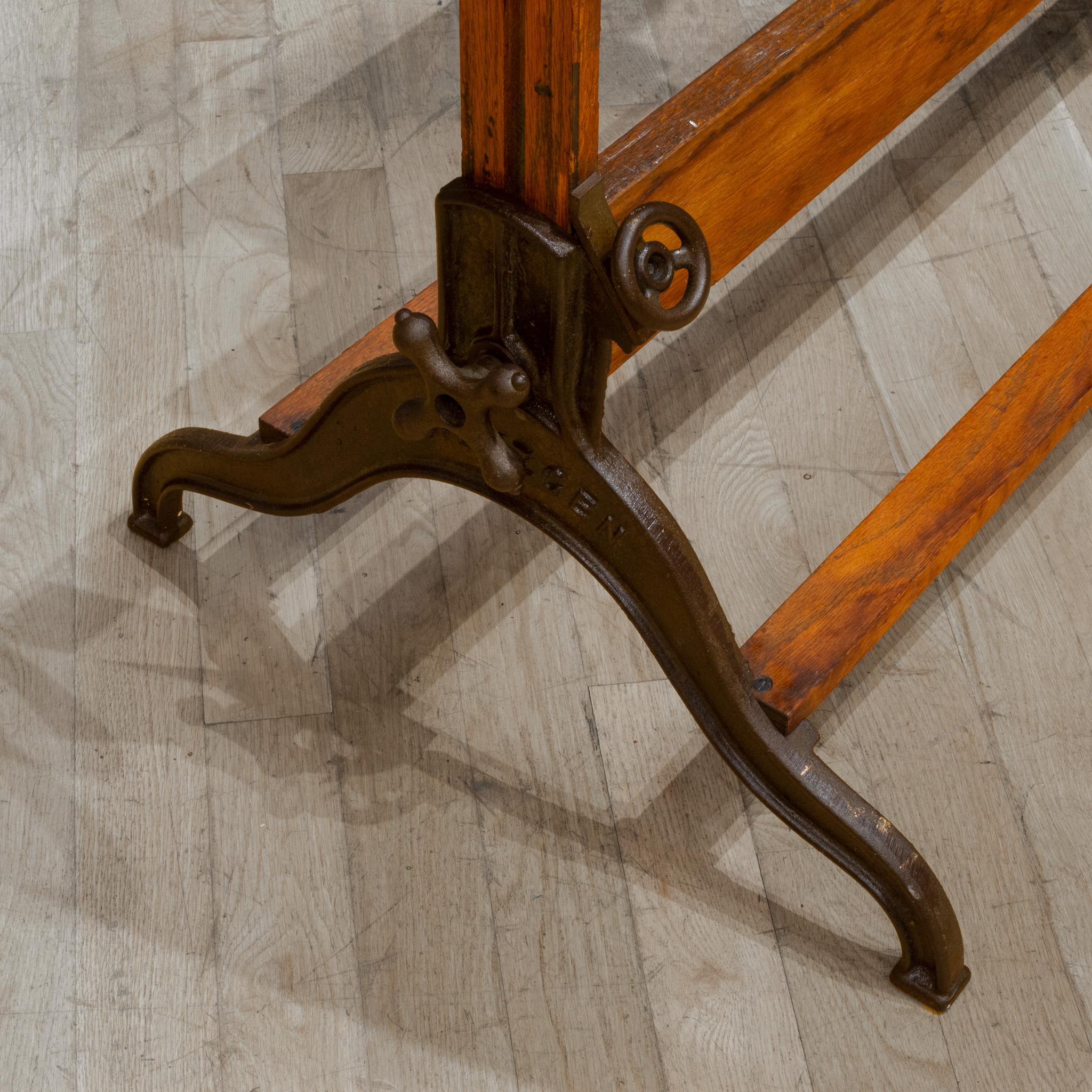 Large Antique Dietzgen Wood and Cast Iron Drafting Table, circa 1930 1