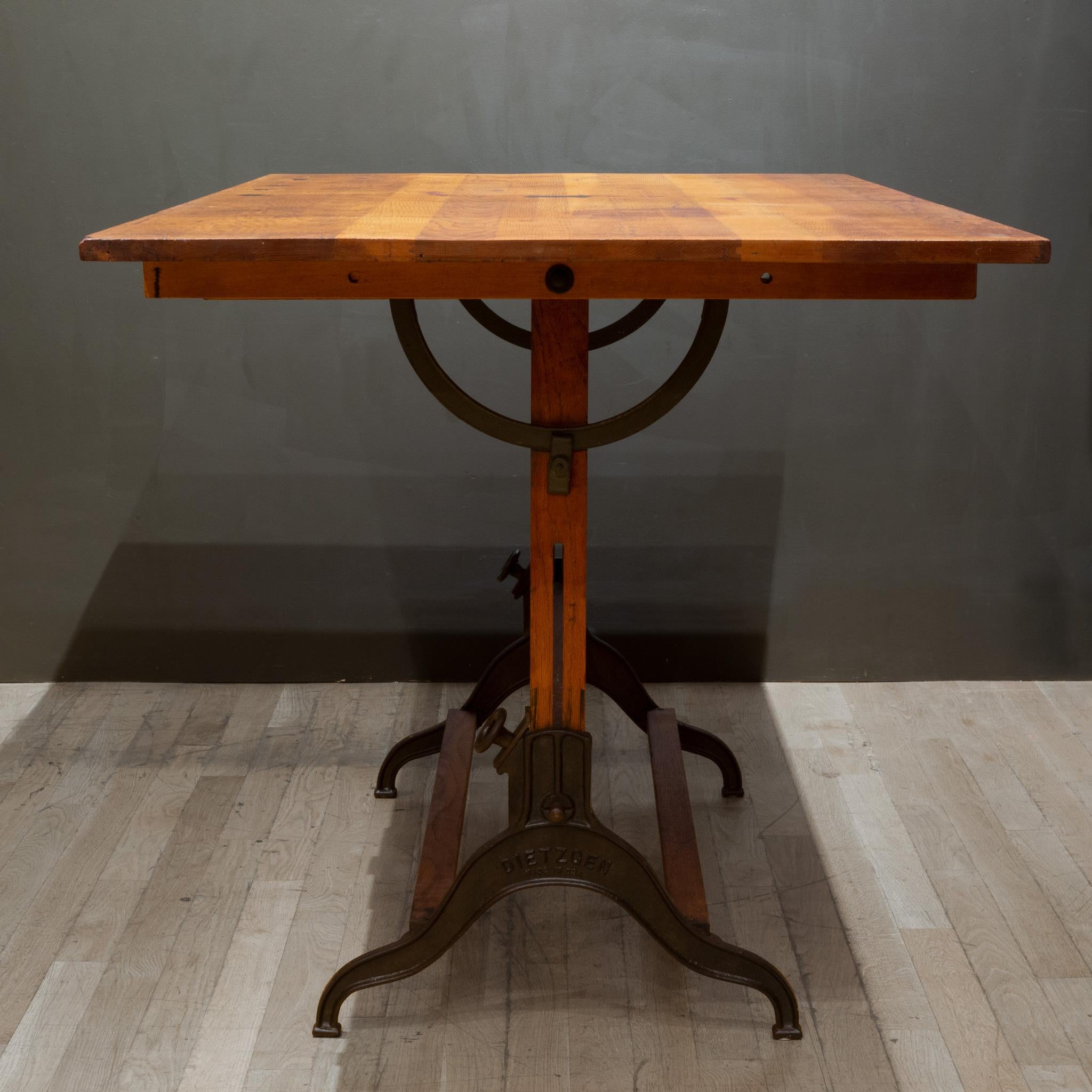 20th Century Large Antique Dietzgen Wood and Cast Iron Drafting Table, circa 1930