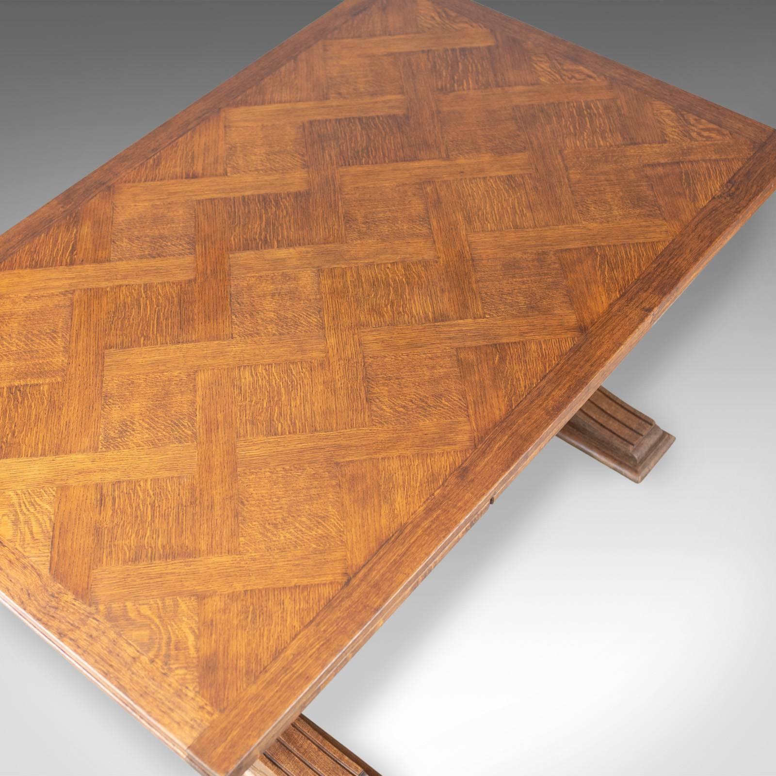 Large Antique Dining Table French Draw-Leaf Extending Parquet Dining, circa 1900 In Good Condition In Hele, Devon, GB