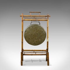 Large Antique Dinner Gong, Bamboo Frame, Victorian Instrument, circa 1890