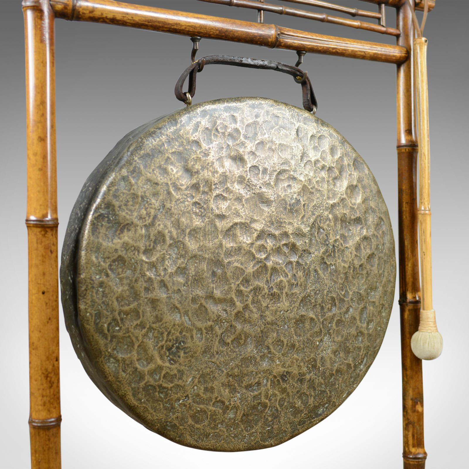 Large Antique Dinner Gong, Bamboo Frame, Victorian Instrument, circa 1890 In Good Condition In Hele, Devon, GB