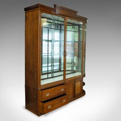 Large Antique Display Cabinet, Mahogany, Glass, Retail Showcase, Victorian