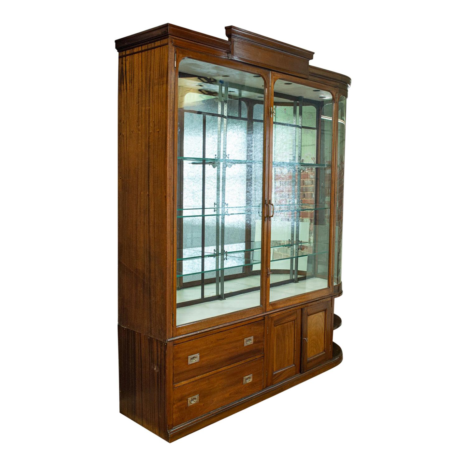 Large Antique Display Cabinet, Mahogany, Glass, Retail Showcase, Victorian