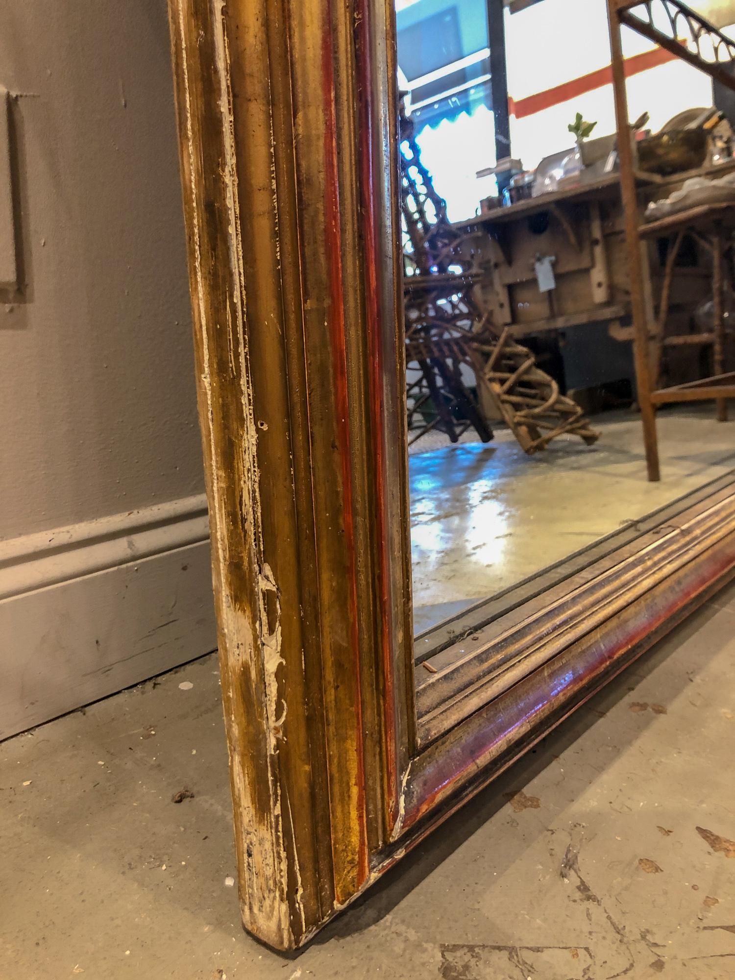 Large Antique Distressed French Trumeau Gilt Frame with New Mirror 4