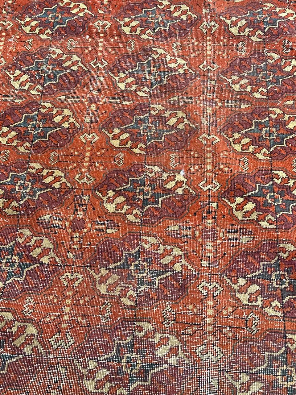 Large Antique distressed Turkish Sparta rug Bokhara design For Sale 3