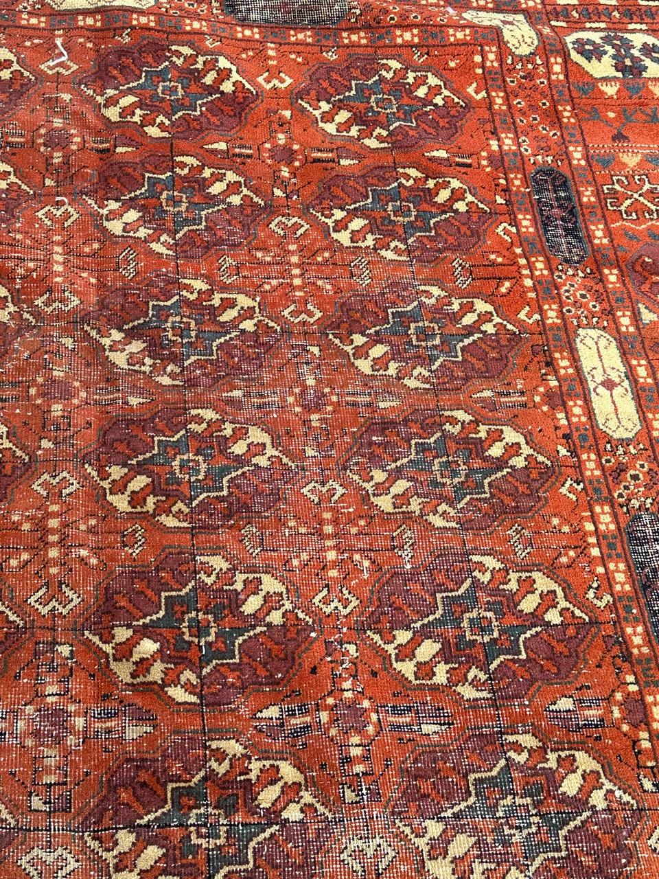 Large Antique distressed Turkish Sparta rug Bokhara design For Sale 4