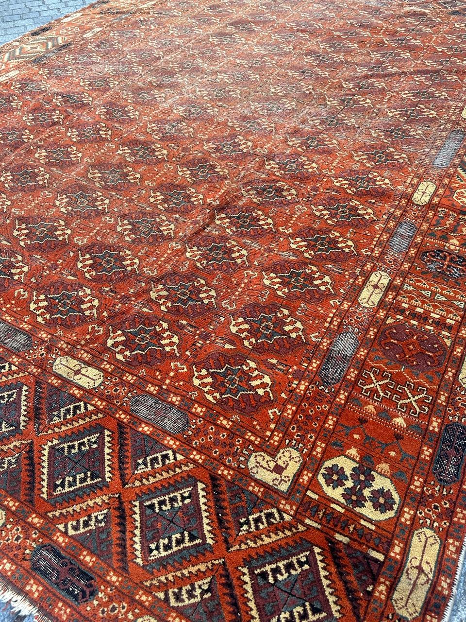 Large Antique distressed Turkish Sparta rug Bokhara design For Sale 5