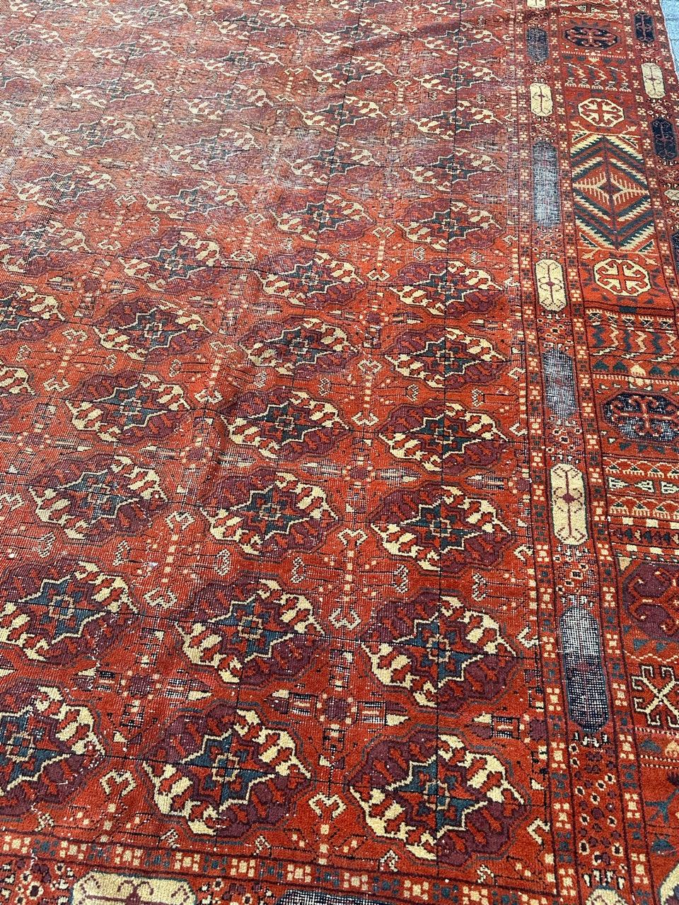 Large Antique distressed Turkish Sparta rug Bokhara design For Sale 8