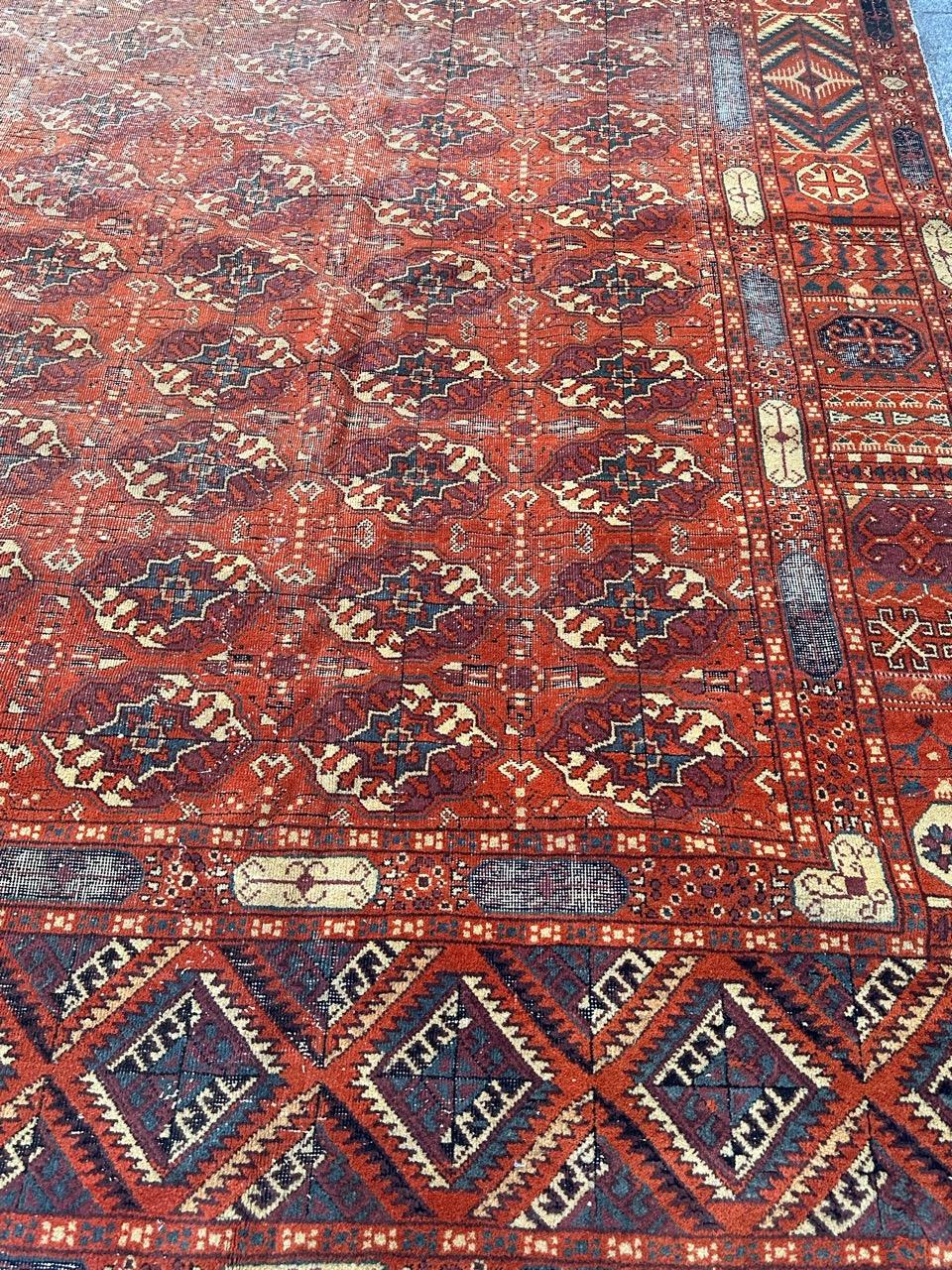 Large Antique distressed Turkish Sparta rug Bokhara design For Sale 9