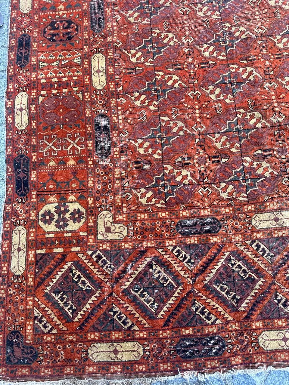 Rustic Large Antique distressed Turkish Sparta rug Bokhara design For Sale