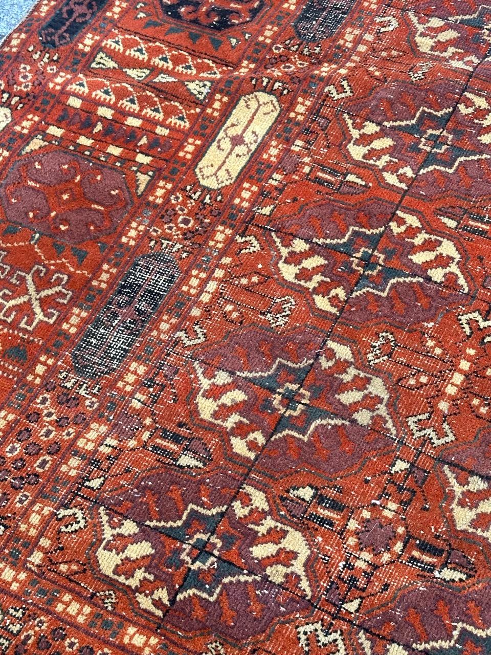 Hand-Knotted Large Antique distressed Turkish Sparta rug Bokhara design For Sale