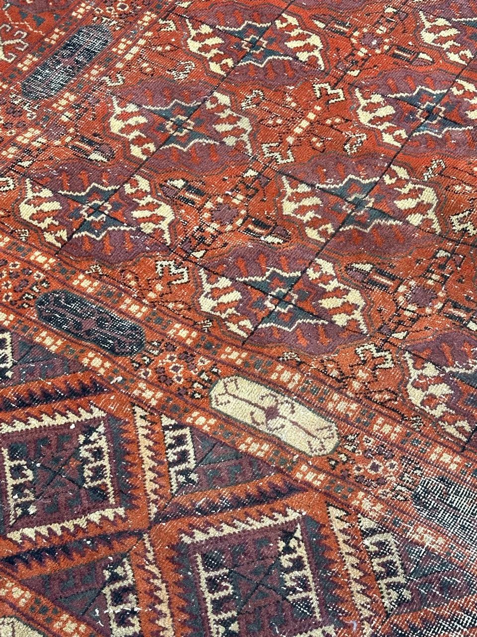 Large Antique distressed Turkish Sparta rug Bokhara design In Distressed Condition For Sale In Saint Ouen, FR