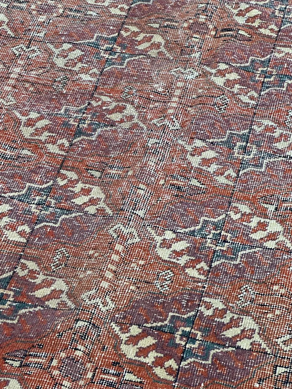 20th Century Large Antique distressed Turkish Sparta rug Bokhara design For Sale