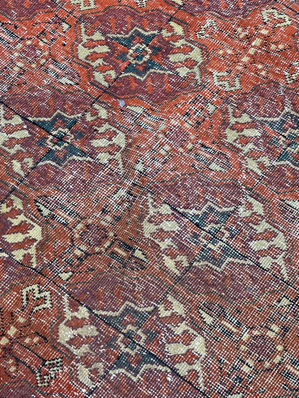 Large Antique distressed Turkish Sparta rug Bokhara design For Sale 1